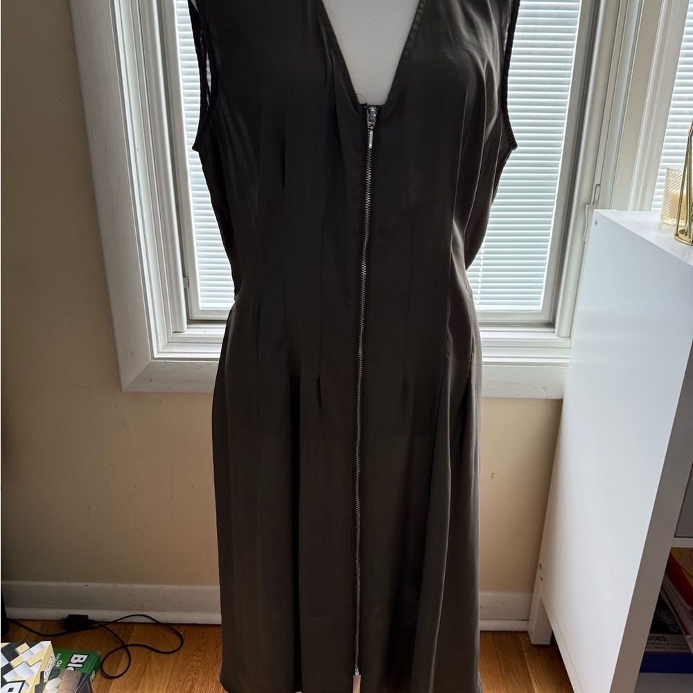 Sleeveless Olive Zip-Front Dress